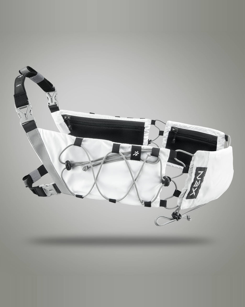 XEN Orbiter TravelBelt ホワイトの全体。白の本体に黒のウェビングとグレーのコード